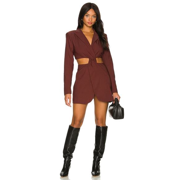 NBD Sibil Chocolate Brown Blazer Twist Cut-Out Dress NWT Size US XS - Picture 2 of 8